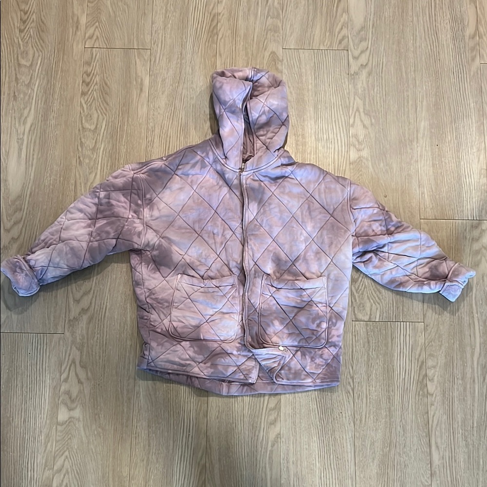 Urban Outfitters Purple and White Puffer Jacket with Hood